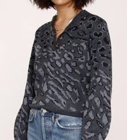 Natalia Gray Leopard Print Quarter Button Balloon Sleeve Sweater Small