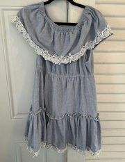 Pol blue white stripe dress ruffle on or off shoulder size large