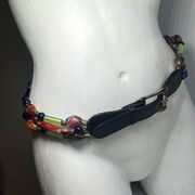 Vintage Retro Art Bead Beaded Belt Multi Strand Leather Silver Tone Bohemian