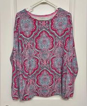 Talbots Tee Shirt Womens Plus Size 1x Long Sleeve Paisley Cotton Stretch Casual