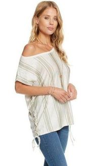 NEW  Linen Striped Lace-Up Corset Dolman Top