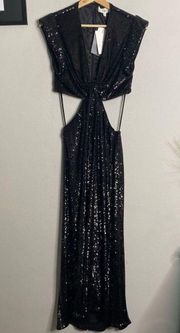 NEW A.L.C Dress Sequin Cut Out Party Midi Dress Black Size 6