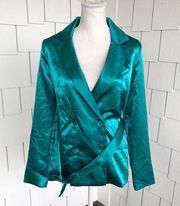 Charlie Holiday Women's Green Satin Belted Double Breasted Quest Blazer sz 4