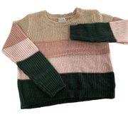 Jun & Ivy Sweater Womens Medium Tan Pink Green Stripe Colorblock Cozy Knit Comfy