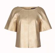 faux leather blouse gold S