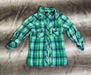 Rue 21 Button-up Plaid Green Top Size Small