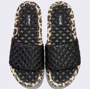 APL Lusso Leopard-Print Black Leather Quilted Slides