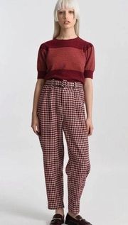 Molly Bracken Lili Sidonio Drama Dark Red Wine Houndstooth Pants Large NWT