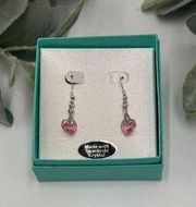 Swarovski Crystal Pink Heart Crystal Dangle Pierced Earrings NIB