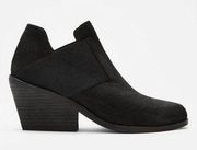 Eileen Fisher Even Tumbled Nubuck Leather Bootie Black Stacked Heel Women’s 10