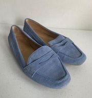 Women's Talbots Blue Suede Leather Penny Loafers Size 7.5W EUC