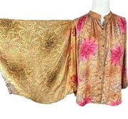 All About Audrey Vintage Indian Sari Ophelia Blouse  Kimono Sleeves Free Size