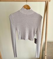 Cropped Ribbed Turtleneck Sweater in Oatmeal - S