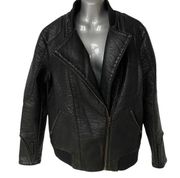Moto Jacket Black Faux Leather Biker Motorcycle Coat Women's Size 8