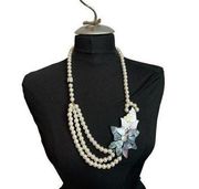 Vintage LEE SANDS - Mother of pearl faux pearl beaded jewelry necklace - tropica
