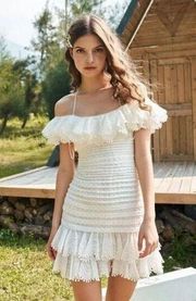 NWT. ZIMMERMANN OFF-THE-SHOULDER MINI DRESS IN IVORY ZIM 1/ US 4