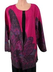 NWT Catherines Reversible Pink Floral Duster Jacket Kimono Size 0X Size 14 /16