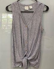 Rachel Zoe Women's Stripped Tie Crop Button Down Sleeveless Tank Top Sz M