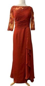 Women's Gown Gallery Rust Color Chiffon and Lace Dress Size 10