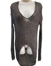 helmut lang knitted crochet long sleeve sheer high low sweater top