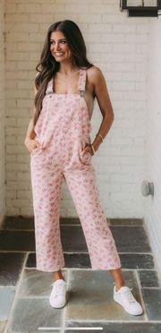 These Three Denim Pink Floral Overalls