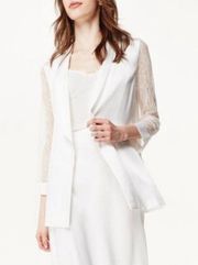 NWT  The Liv Blazer Silk Blazer With Lace Sleeves In White