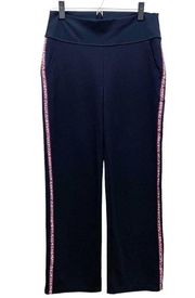 Saint + Sofia Runway Pant Navy Leopard Side Stripe Wide Lounge Pant Size 6