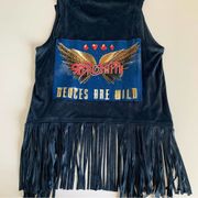 Via Penny Lane Reworked Apparel | Aerosmith Vegas Tour Navy Suede Fringe Vest XS