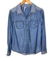 Denim Chambray Lyocell Utility Two Tone Button up Shirt Small