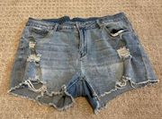 Light Blue Denim Wash Distressed Cut Off Jean Shorts XL