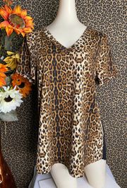 NWT  Leopard Animal Print/Black Color Block Boho Top | MEDIUM |