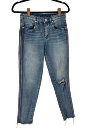 Blank NYC Rainbow Striped Sides High Rise Jeans