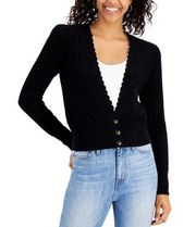 Charter Club Black Pointelle Buttoned Short Cardigan Sweater M