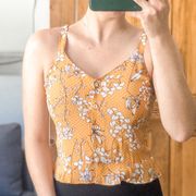 A Loves A Summer Yellow and White Floral Polka Dotted Crop Top