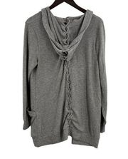 Chaser Lace Back Gray Open Front Cardigan Medium New