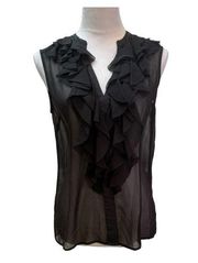 Tory Burch Black Sheer Silk Ruffle Front Sleeveless Blouse Size 4