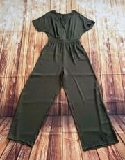 Women’s Short Sleeve V-Neck Jumpsuit Army Green Size Small