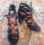 BERSHKA Blue Suede Strappy Gladiator High Heel Pumps Sandals Women's EU 40 US 9