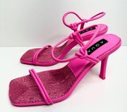 AQUA Sandals Womens Size 8.5 Square Toe Pink Raffia Detail Slip On Heel NEW
