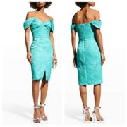 Tadashi Shoji Off-Shoulder Jacquard green Cocktail Dress sz 4