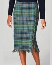 J.Jill Fringe Plaid Wool Faux Wrap Skirt Preppy Classic Business Women’s Size 12