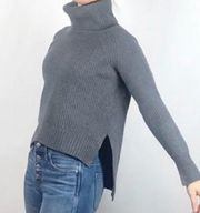 100% Wool Ribbed Hi Lo Cropped Turtleneck Sweater