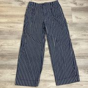 Time and Tru Navy Blue & White Striped Pleated Waist Wide Leg Pants Size 10