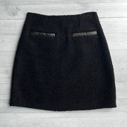 Theory Francia Black Wool Skirt with Leather Trim Pockets Size 0