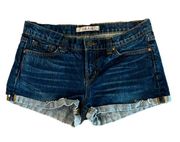 J Brand dark denim Santiago Jean denim shorts w/ bottom cuff and fray 26