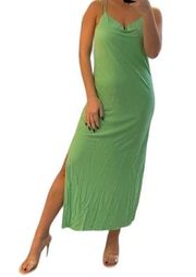 HELMUT LANG BK KNOT LONG GREEN VISCOSE JERSEY STRETCHY SPAGHETTI STRAP DRESS L