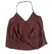 Halter V- Neck Chiffon Camisole Tank Top Brown Size Small