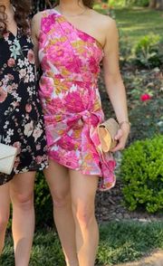 One Shoulder Pink Floral Dress