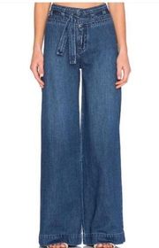 Free People Augusta Belted Wide Leg Flare Denim Jean Size 27