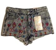 NEW Harmony & Havoc High Waist Embroidered Tribal Cut Off Festival Shorts Sz 4